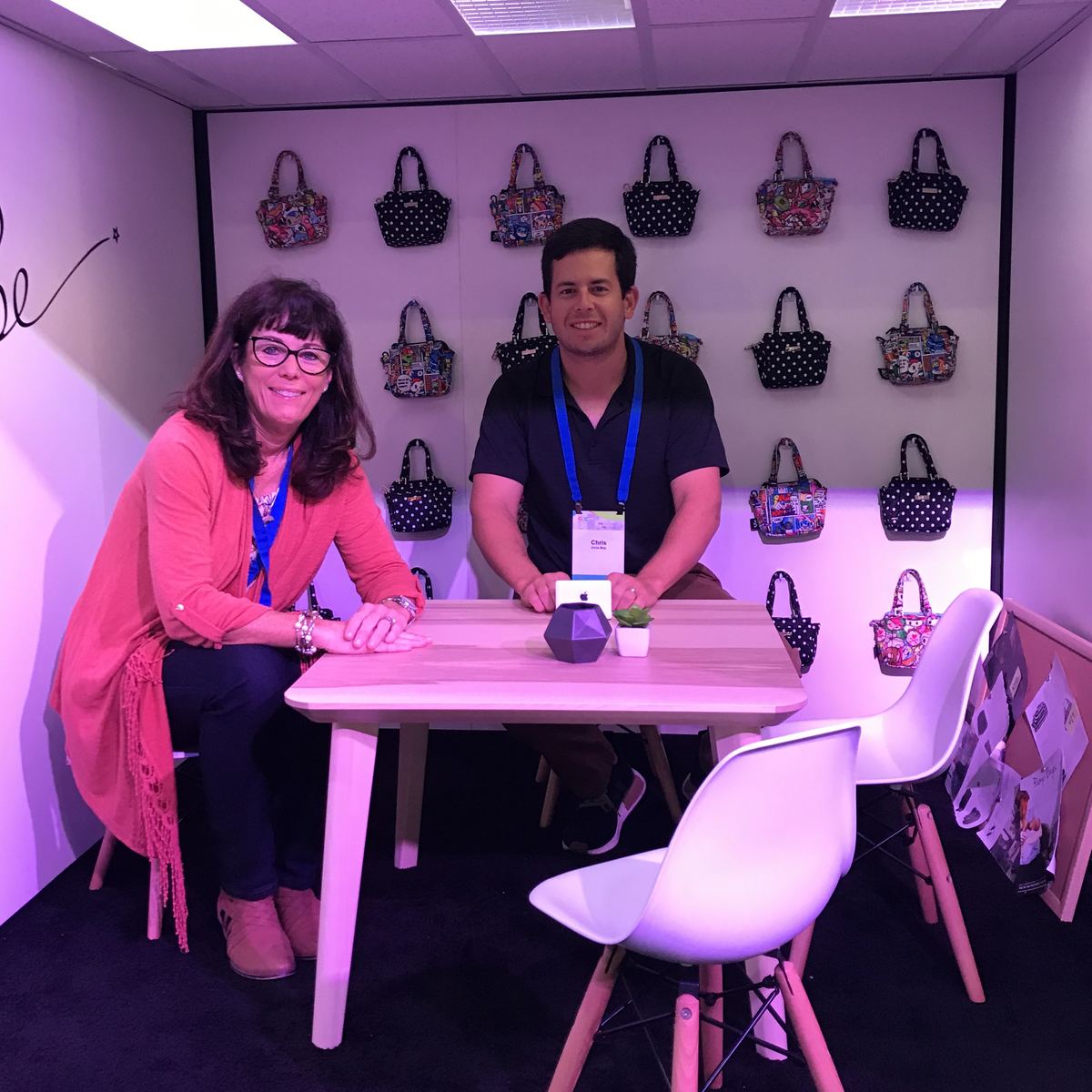 Chris Blay and Ann Whalen Blay in the JuJuBe booth at a trade show